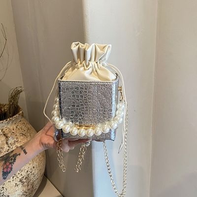 Sommer Mode Süßigkeiten Farbe Eimer Tasche mit Perlenkette Schulter Sling Tasche für Frauen