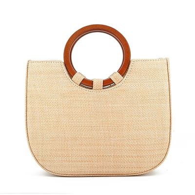 Frauentasche mit Gras und Holzgriff für Freizeit mit Modedesigns