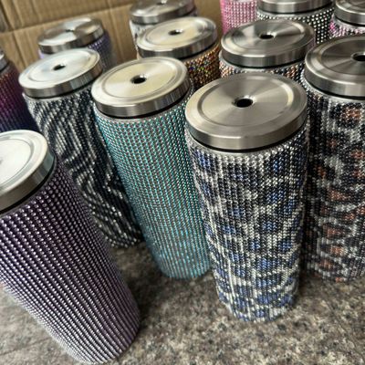 Rhinestone Bling Diamant Glitter Edelstahl Thermal Tumbler großartig für Kaffee Tee Wasser Bier enthält Deckel und Stroh