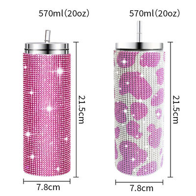 Rhinestone Bling Diamant Glitter Edelstahl Thermal Tumbler großartig für Kaffee Tee Wasser Bier enthält Deckel und Stroh