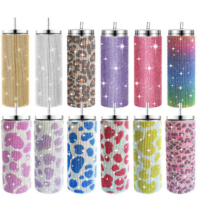 Rhinestone Bling Diamant Glitter Edelstahl Thermal Tumbler großartig für Kaffee Tee Wasser Bier enthält Deckel und Stroh