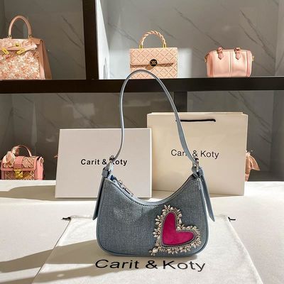 Stylische Herzensform Denim Handtasche für Frauen Einzelgriffe Reißverschluss Baumwolle Auskleidung