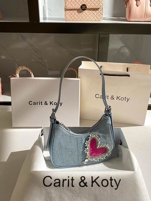Stylische Herzensform Denim Handtasche für Frauen Einzelgriffe Reißverschluss Baumwolle Auskleidung