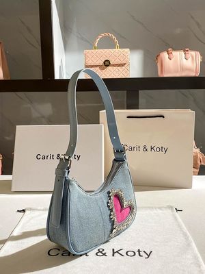 Stylische Herzensform Denim Handtasche für Frauen Einzelgriffe Reißverschluss Baumwolle Auskleidung