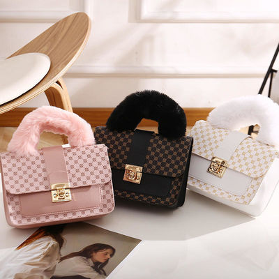 L Quadrat Mini Tasche aus Winter Lammwolle und PU Messenger Tasche für modische Handtasche