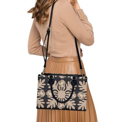 Alle Jahreszeiten Schwarz und Weiß Polynesianische Luxus Damen Schultertasche Hauptmaterial PVC