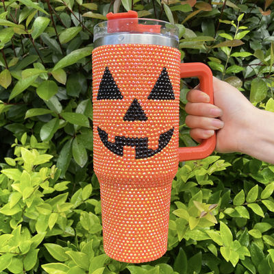 Design Halloween 40oz Rhinestone Tumbler mit Kürbismuster und Edelstahl