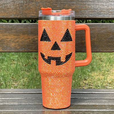 Design Halloween 40oz Rhinestone Tumbler mit Kürbismuster und Edelstahl