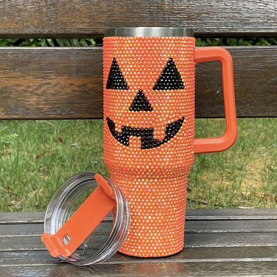 Design Halloween 40oz Rhinestone Tumbler mit Kürbismuster und Edelstahl