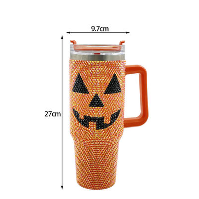 Design Halloween 40oz Rhinestone Tumbler mit Kürbismuster und Edelstahl
