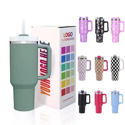 Kaffee-Tee-Bier-Wasser-Tumbler-Tasse mit Griff Strohdeckel Leopard-Gravierendes Design