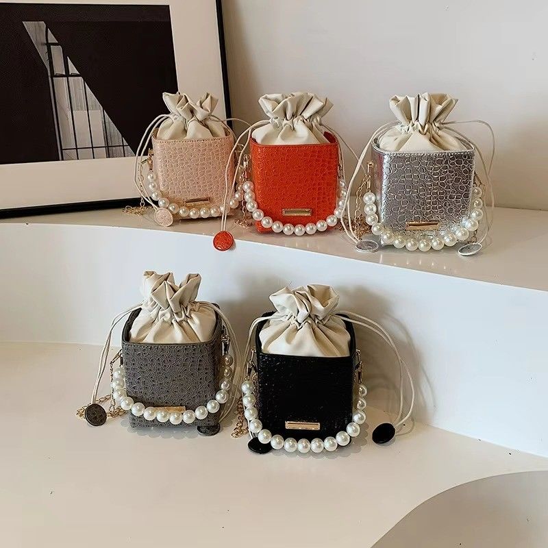 Sommer Mode Süßigkeiten Farbe Eimer Tasche mit Perlenkette Schulter Sling Tasche für Frauen