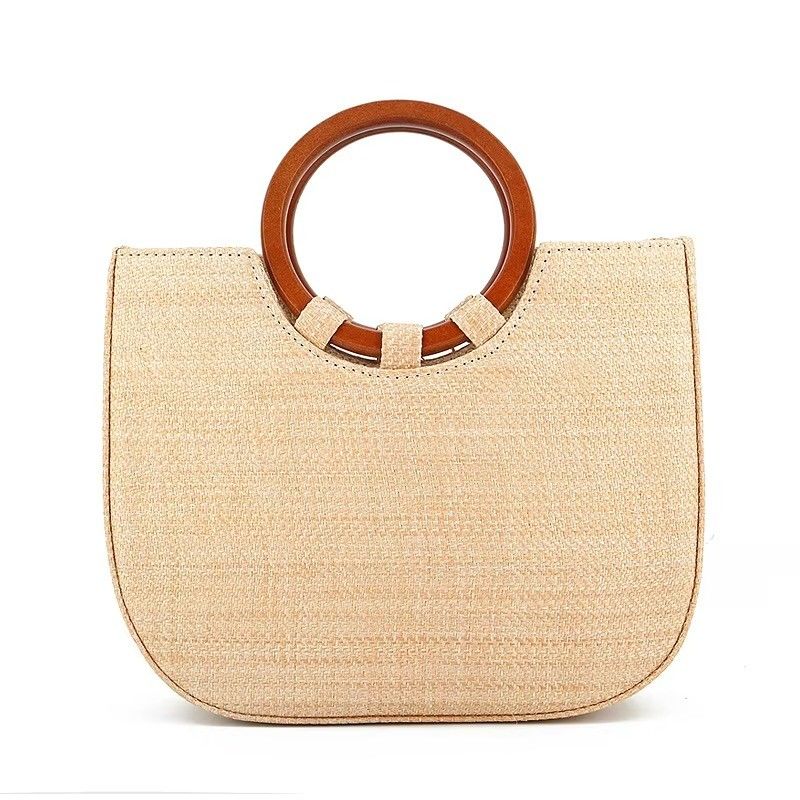 Frauentasche mit Gras und Holzgriff für Freizeit mit Modedesigns
