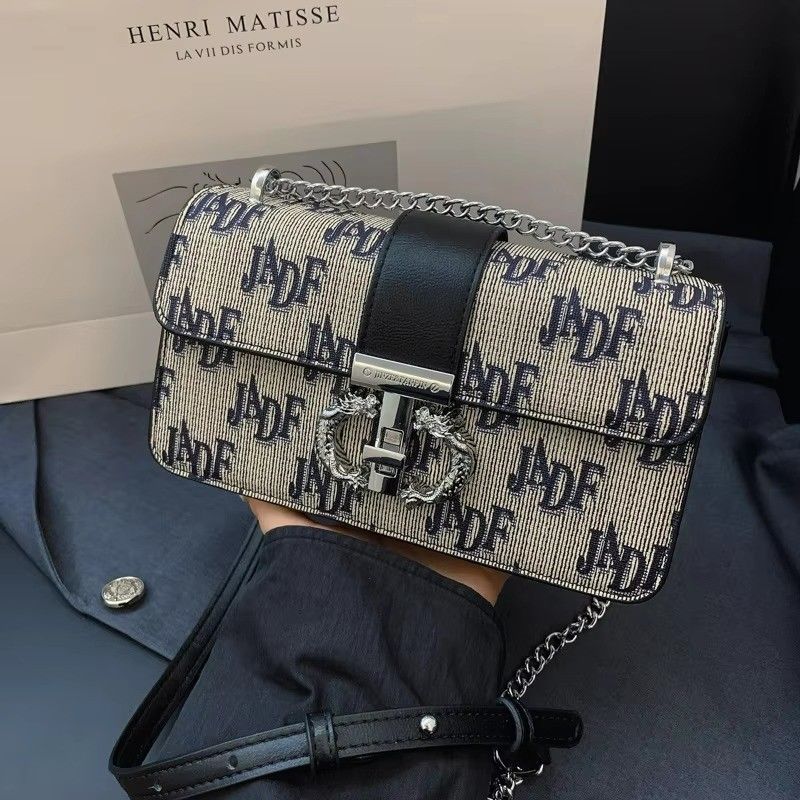 Retro-Brief gedruckte Kette Lange Schultergurt Frauen Crossbody Tasche Schließung Typ ZIP