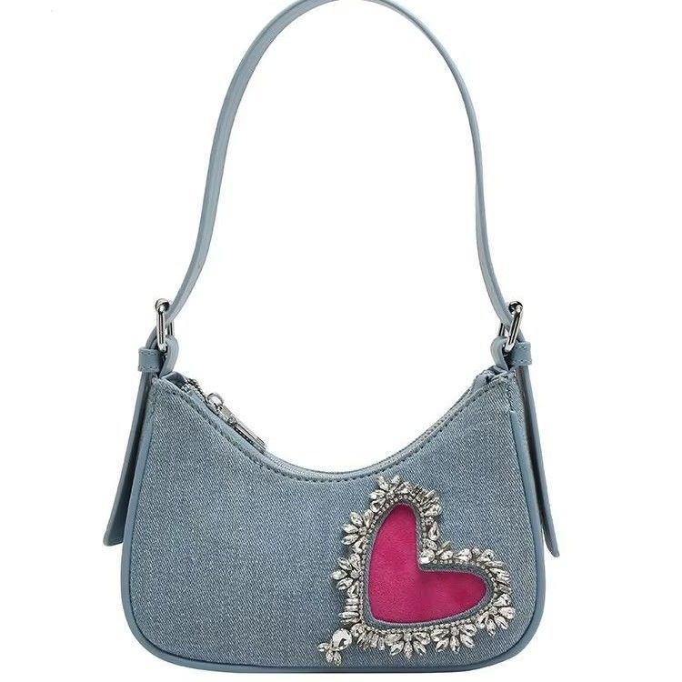 Stylische Herzensform Denim Handtasche für Frauen Einzelgriffe Reißverschluss Baumwolle Auskleidung