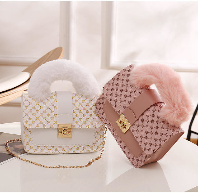L Quadrat Mini Tasche aus Winter Lammwolle und PU Messenger Tasche für modische Handtasche